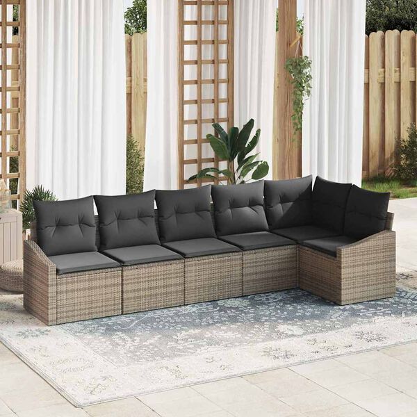 vidaXL Ensemble de canapé de jardin avec coussin 6 pcs Gris polyrotin