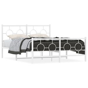 vidaXL Cadre de lit m&eacute;tal sans matelas et pied de lit blanc 135x190 cm