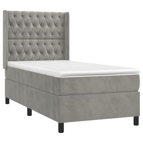 vidaXL Sommier à lattes de lit et matelas Gris clair 90x190 cm Velours