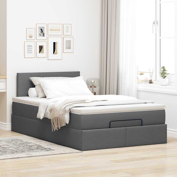 vidaXL Lit ottoman avec matelas et LED gris fonc&eacute; 120x190 cm tissu