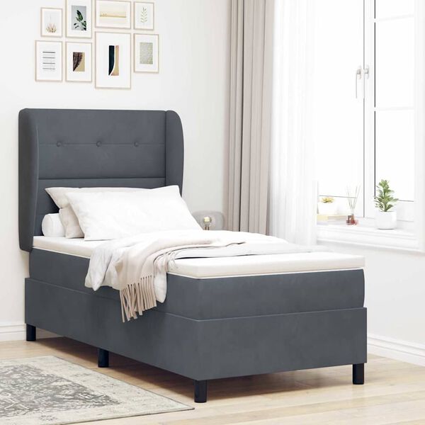 vidaXL Lit &agrave; ressorts avec matelas Gris fonc&eacute; 200 x 80 cm Polyester