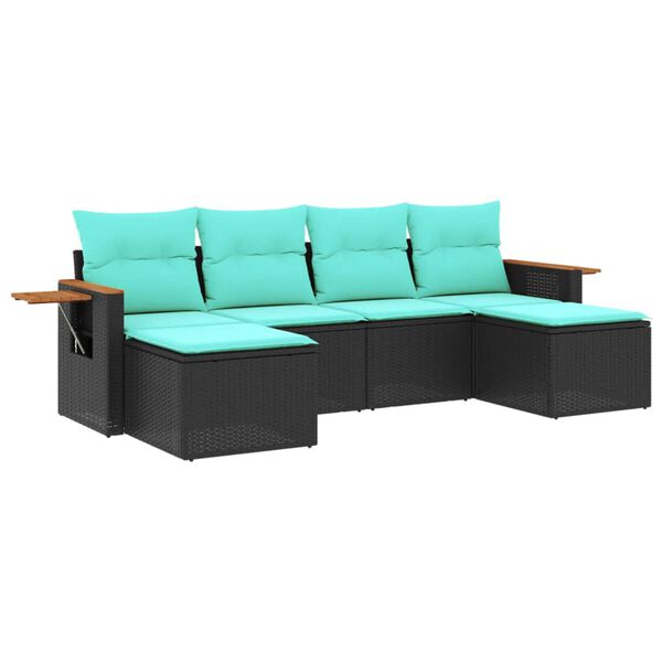 vidaXL Salon de jardin 6 pcs avec coussins noir résine tressée