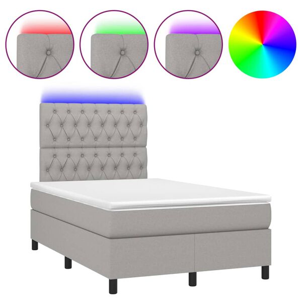 vidaXL Sommier &agrave; lattes de lit et matelas et LED Gris clair 120x200 cm