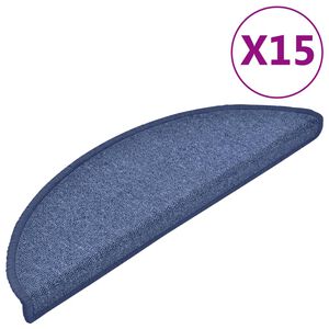 vidaXL Tapis d'escalier 15 pi&egrave;ces 56 x 17 x 3 cm Bleu Demi-rond
