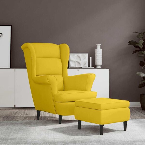 vidaXL Fauteuil à oreilles avec tabouret jaune moutarde velours