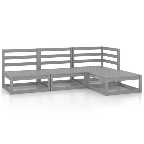 vidaXL Salon de jardin 4 pcs gris bois de pin massif