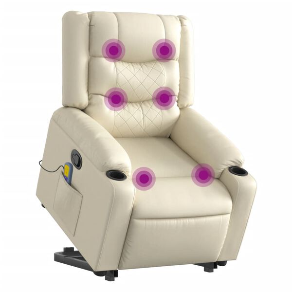 vidaXL Fauteuil inclinable de massage Cr&egrave;me Similicuir