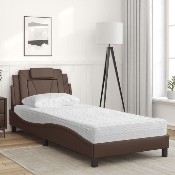 vidaXL Lit Viana avec matelas marron 90x200 cm similicuir