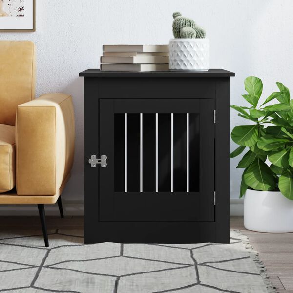 vidaXL Meuble de cage pour chiens noir 64,5x80x71 cm bois d'ing&eacute;nierie