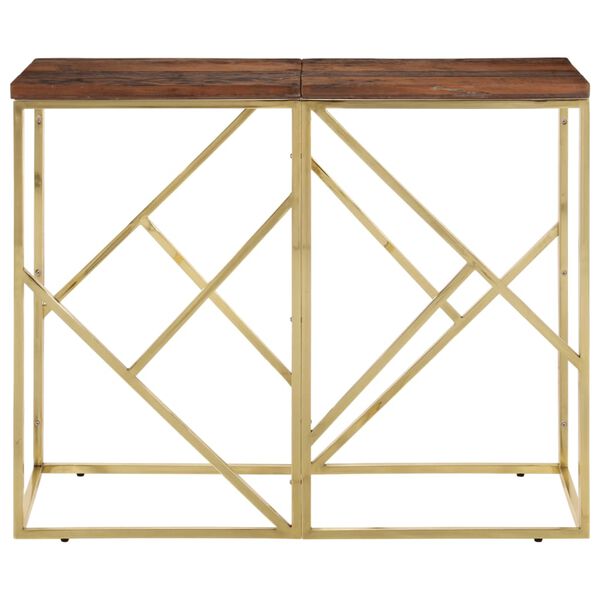 vidaXL Table console dor&eacute; acier inoxydable et bois de m&eacute;l&egrave;ze massif