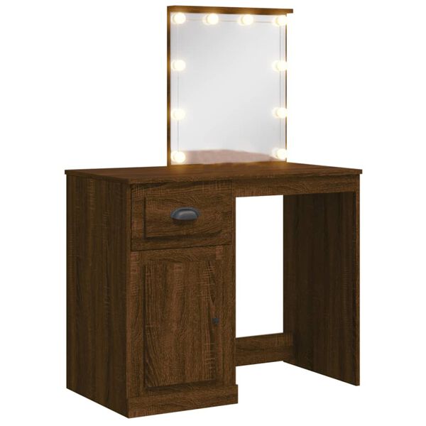 vidaXL Coiffeuse avec lumières LED chêne marron 90x42x132,5 cm