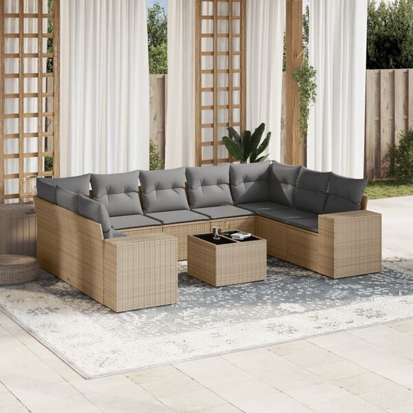 vidaXL Salon de jardin avec coussins 10 pcs beige r&eacute;sine tress&eacute;e