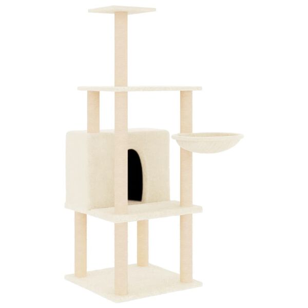 vidaXL Arbre &agrave; chat avec griffoirs en sisal cr&egrave;me 132 cm