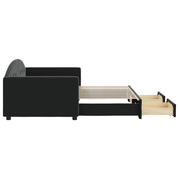 vidaXL Lit de jour avec gigogne et tiroirs sans matelas noir 90x200 cm