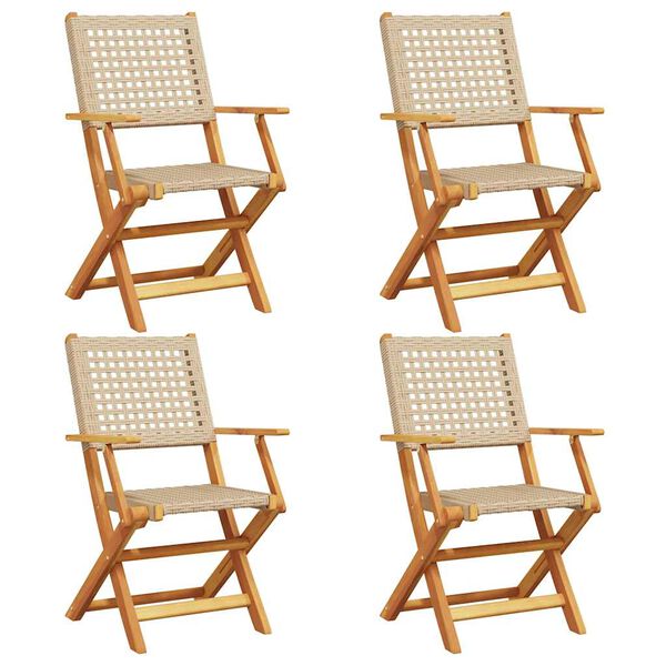 vidaXL Chaises de jardin pliantes lot de 4 beige rotin et bois massif