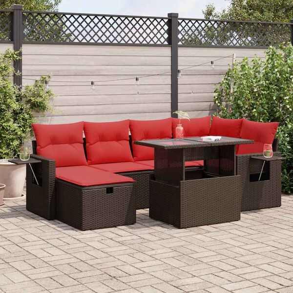 vidaXL Salon de jardin avec coussins 7 pcs marron résine tressée acacia