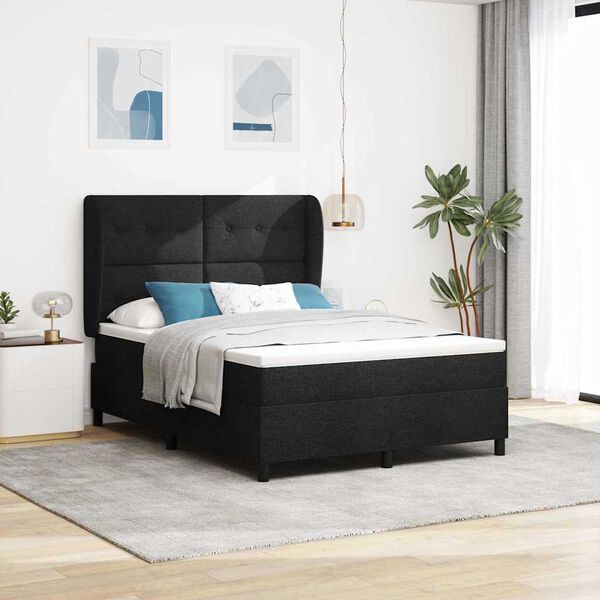 vidaXL Lit &agrave; ressorts avec matelas Noir 160 x 200 cm tissu