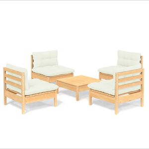 vidaXL Salon de jardin 5 pcs avec coussins cr&egrave;me bois de pin