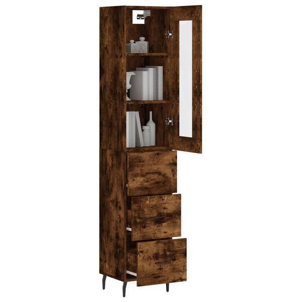 vidaXL Buffet haut Chêne fumé 34,5x34x180 cm Bois d'ingénierie