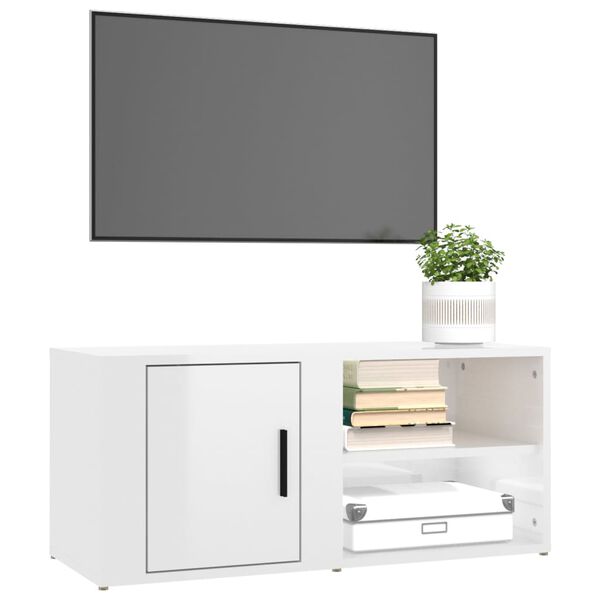 vidaXL Meuble TV Blanc brillant 80x31,5x36 cm Bois d'ingénierie