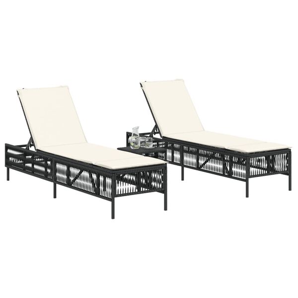 vidaXL Chaises longues avec coussins lot de 2 noir r&eacute;sine tress&eacute;e
