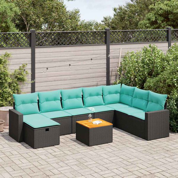 vidaXL Salon de jardin 9 pcs avec coussins noir r&eacute;sine tress&eacute;e