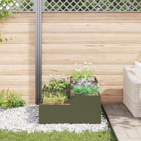 vidaXL Cache-pot de jardin Vert olive 100 x 100 x 48 cm Acier