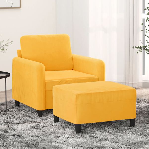 vidaXL Fauteuil avec repose-pied Jaune clair 60 cm Velours