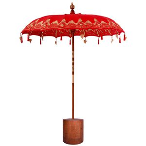 vidaXL Parasol balinais avec base 260 Rouge et brun 190 x 190 x 295 cm
