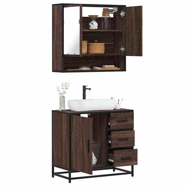 vidaXL Ensemble de meubles de salle de bain 2 pcs Chêne marron
