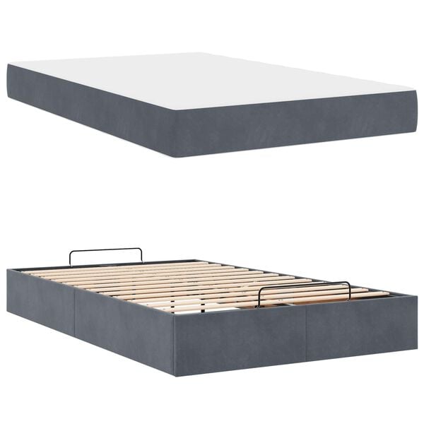 vidaXL Cadre de lit avec matelas avec matelas 2 pcs Gris Fonc&eacute; Velours