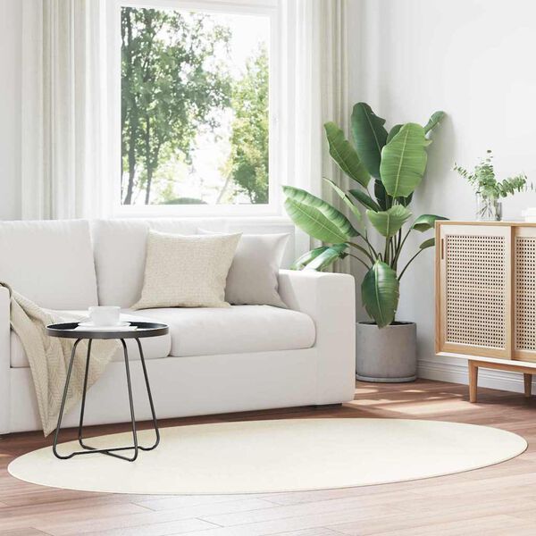 vidaXL Tapis de surface ovale HUARTE Cr&egrave;me 200 x 140 cm 100% Polyester