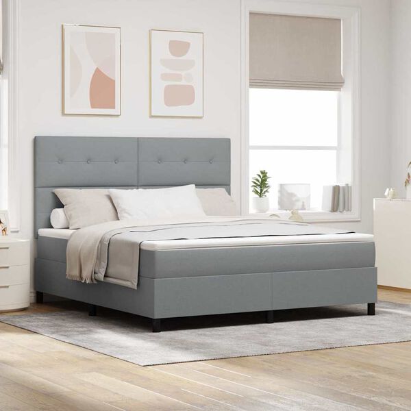 vidaXL Lit &agrave; ressorts avec matelas Gris clair 180 x 200 cm tissu