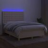 vidaXL Sommier &agrave; lattes de lit et matelas et LED Cr&egrave;me 140x200cm Tissu