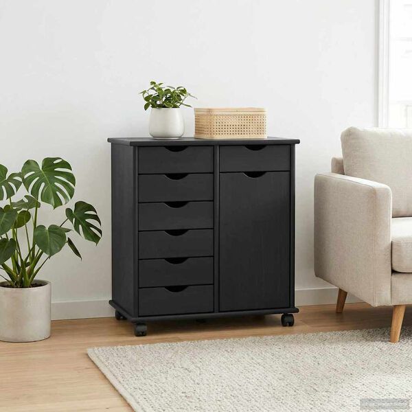 vidaXL Cabinet roulant Noir 63,5 x 39 x 65,5 cm Bois de Pin Massif