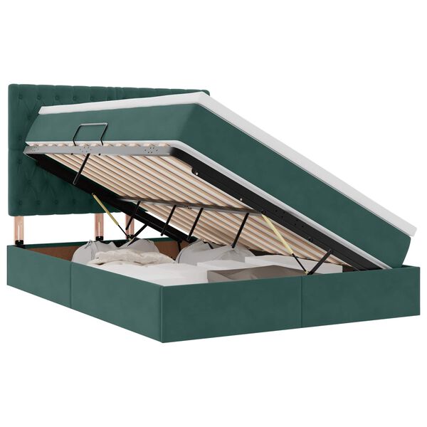 vidaXL Lit avec rangement et matelas Vert foncé 140 x 200 cm Velours