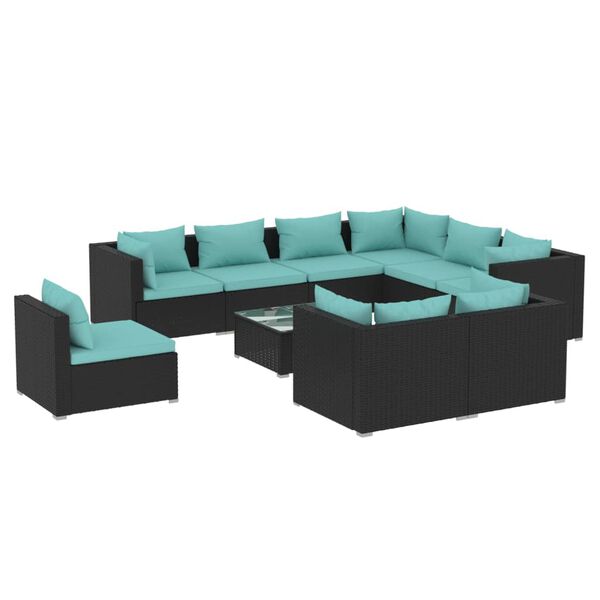 vidaXL Salon de jardin 10 pcs avec coussins R&eacute;sine tress&eacute;e Noir