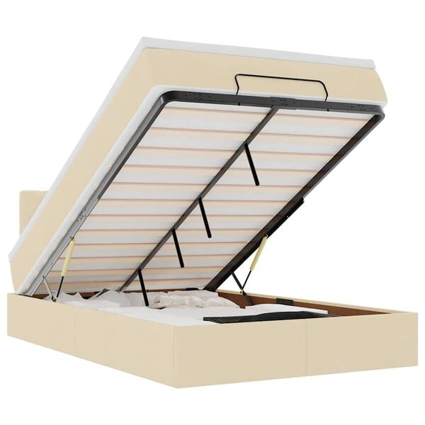 vidaXL Lit ottoman avec matelas et LED cr&egrave;me 120x190 cm tissu