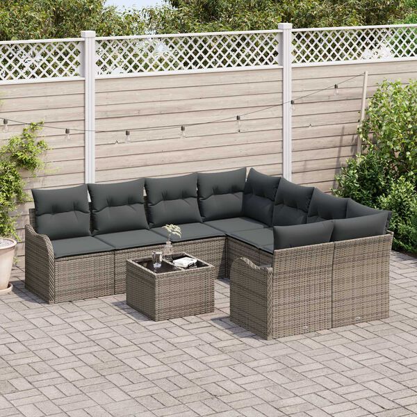 vidaXL Ensemble de canapé de jardin avec coussin 9 pcs Gris