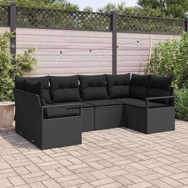 vidaXL Ensemble de canap&eacute; de jardin avec coussin 6 pcs Noir polyrotin
