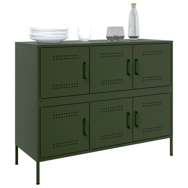 vidaXL Buffet vert olive 100,5x39x79 cm acier