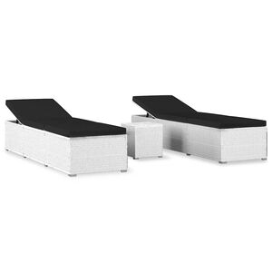 vidaXL Chaises longues de jardin table &agrave; th&eacute; 3pcs R&eacute;sine tress&eacute;e Blanc