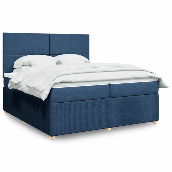vidaXL Sommier &agrave; lattes de lit avec matelas Bleu 200x200 cm Tissu
