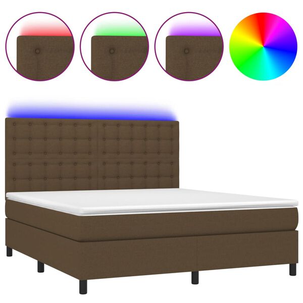 vidaXL Sommier &agrave; lattes de lit matelas et LED Marron fonc&eacute; 160x200 cm