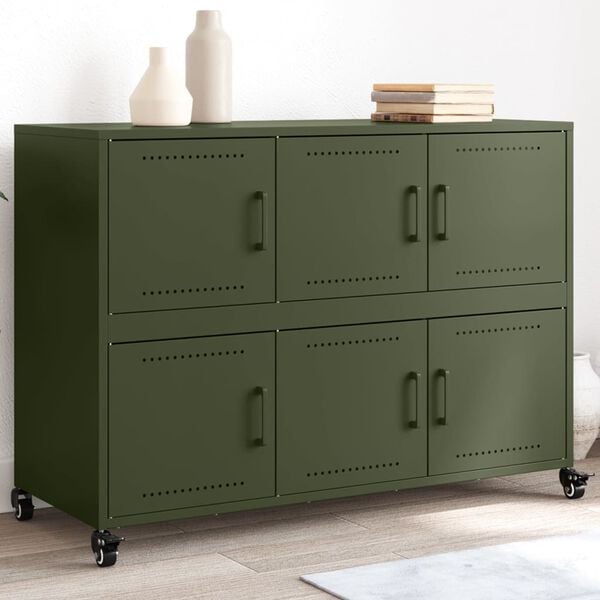 vidaXL Buffet vert olive 100,5x39x72 cm acier