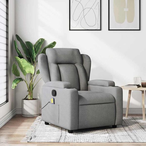vidaXL Fauteuil de massage inclinable gris clair tissu