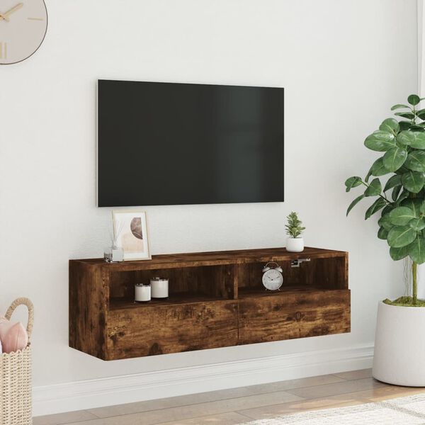 vidaXL Meuble TV mural chêne fumé 100x30x30 cm bois d'ingénierie