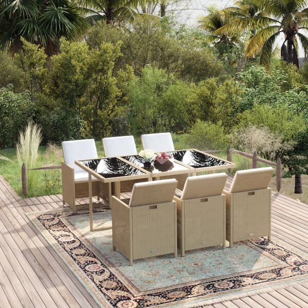 vidaXL Ensemble &agrave; manger de jardin et coussins 7 pcs Poly rotin Beige