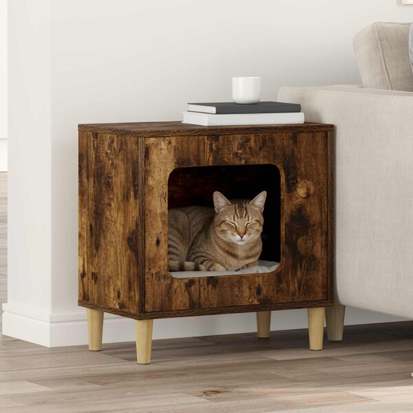 vidaXL Maison pour chat Ch&ecirc;ne fum&eacute; 51 x 30 x 52 cm Bois d'ing&eacute;nierie