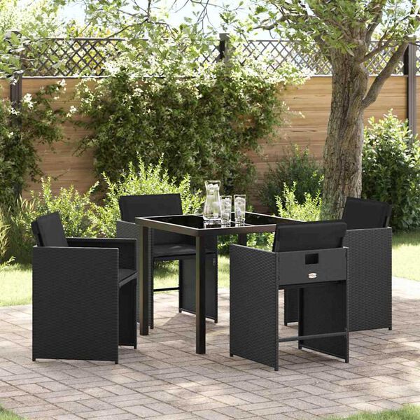 vidaXL Ensemble de salle &agrave; manger pour jardin 5 pcs Noir polyrotin